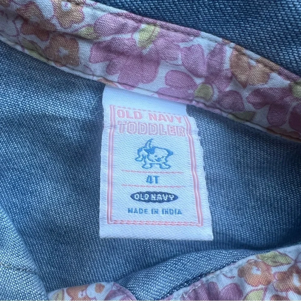 Vintage Old Navy Toddler Girls Denim Pearl Snap Button Retro Dress Size 4t